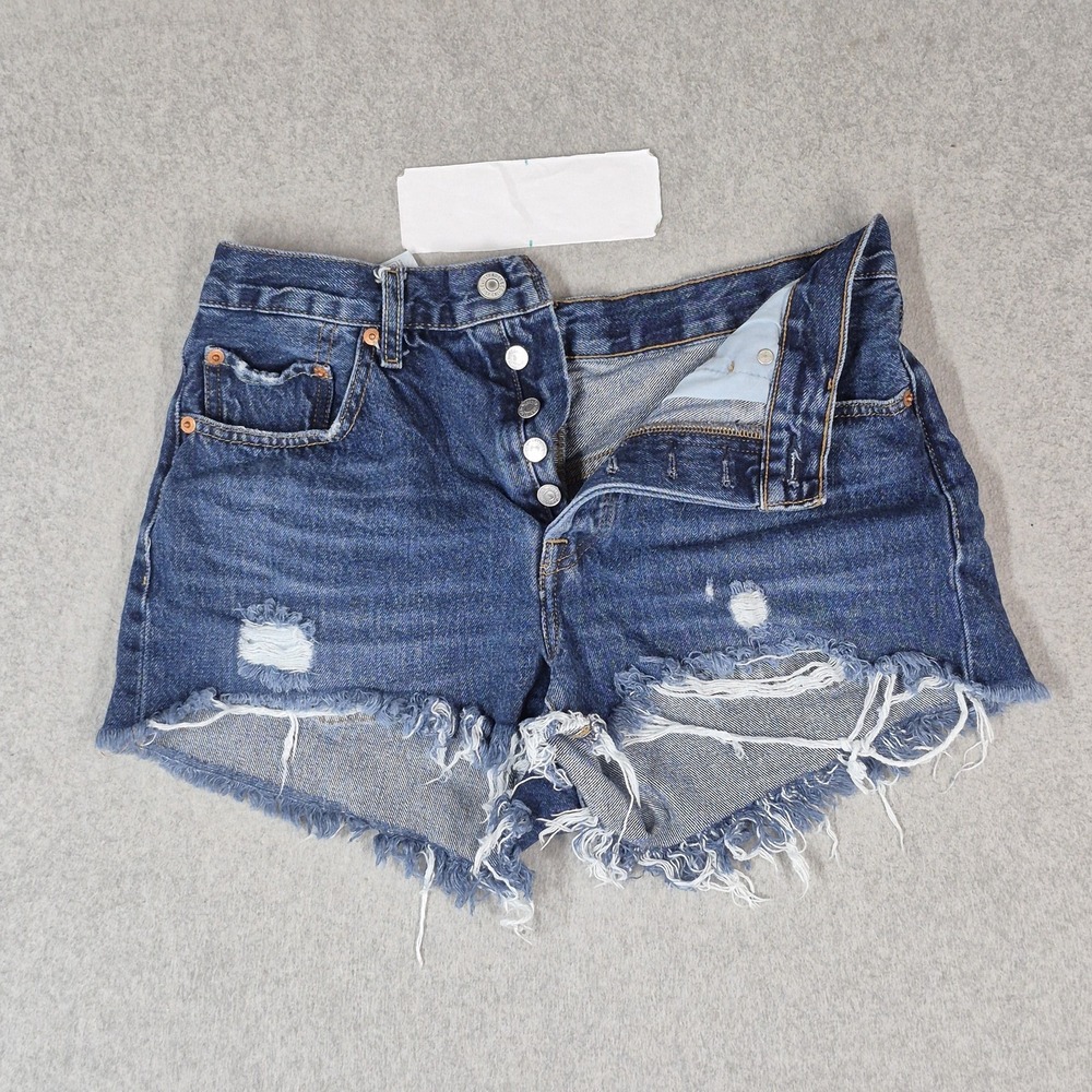 Levi's 501 Women Shorts W28 Blue Denim Original Fit High Rise Cutoff